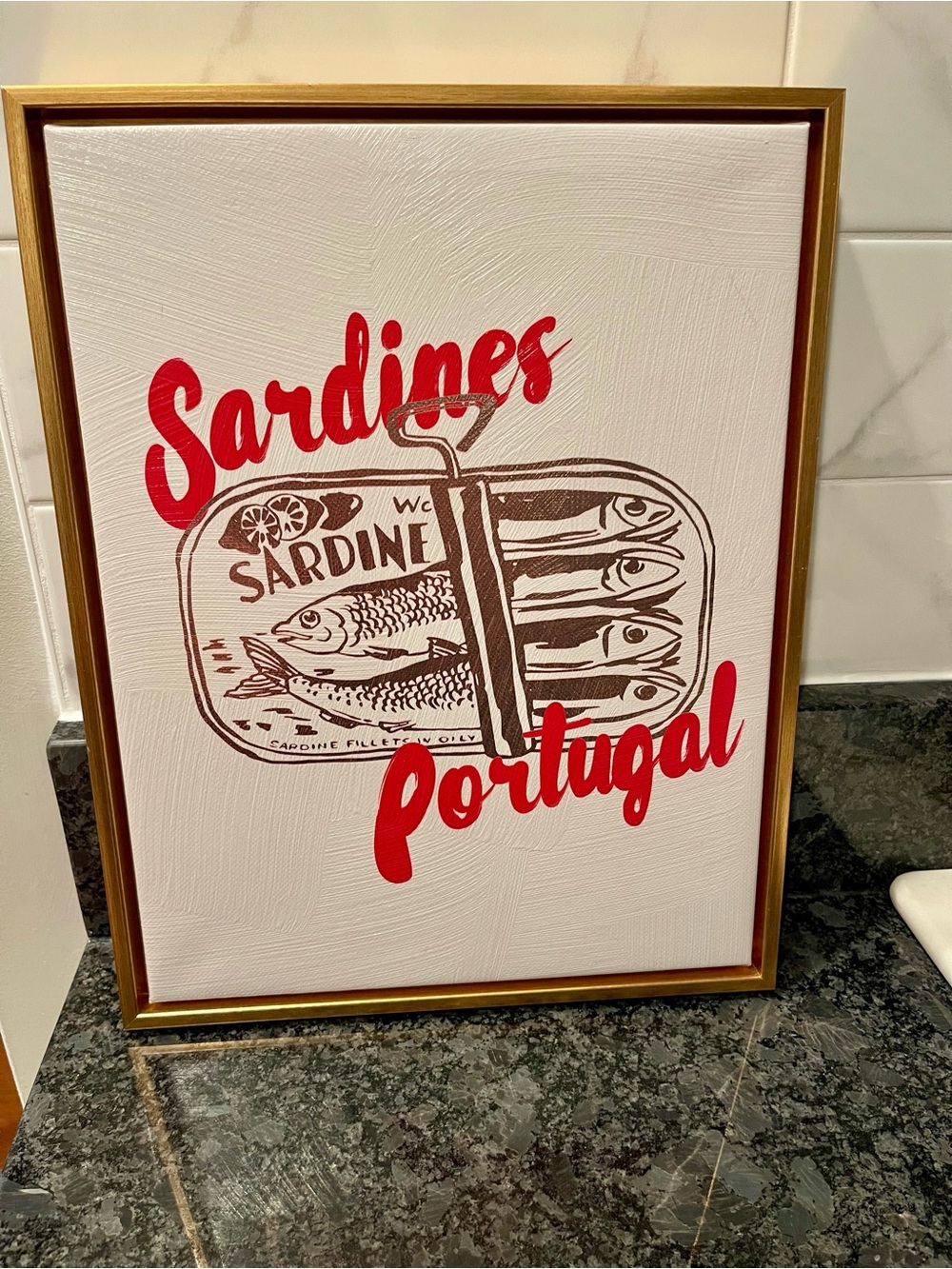 Portugal Sardines Wall Art Framed Canvas in Red and Gold